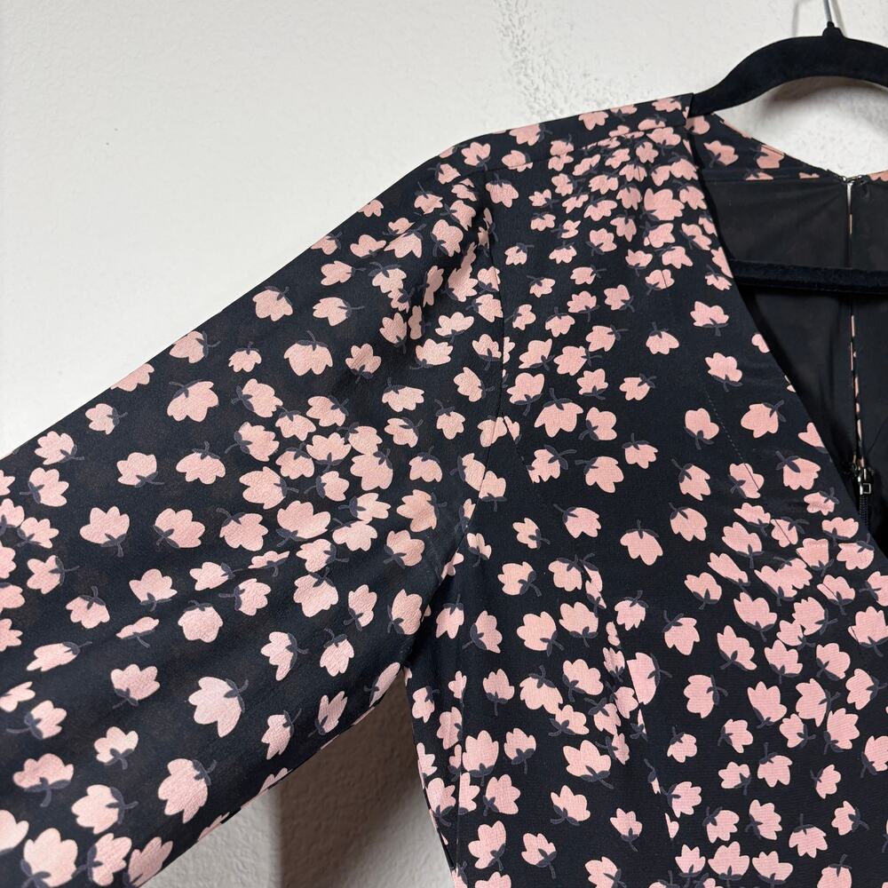 Rebecca Taylor 6 Swing Mini Dress Black Pink Floral Silk V Neck Long Sleeves - Picture 3 of 10